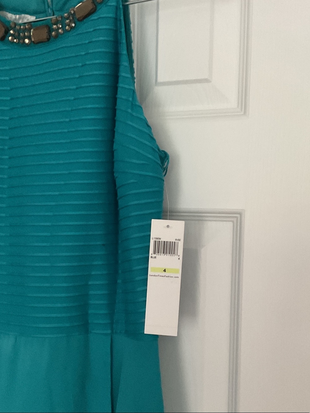 London Times Teal High-Neck Beaded Gown - Picture 3 of 6